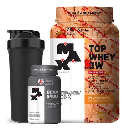 Top Whey 3w 900g + Bcaa - Max Titanium