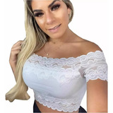 Cropped Blusinha Renda Ciganinha Caída No Ombro Barato