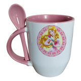Taza Con Cuchara Disney Princesa Aurora Personalizable