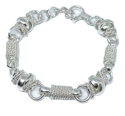 Pulsera Maciza Arandelas Torzadas Plata 950 20cm 