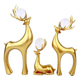 Figuras De Renos De 3 Uds, Estatuas De Alce De Navidad, Oro