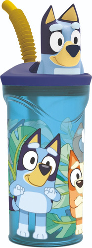 Vaso Niños 400ml Bluey Figura 3d Con Bombilla Libre Bpa