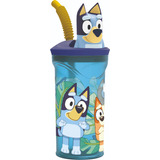 Vaso Niños 400ml Bluey Figura 3d Con Bombilla Libre Bpa