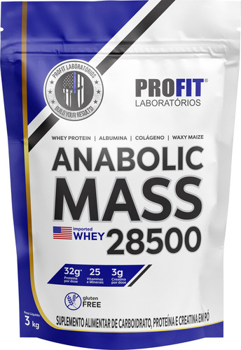 Hipercalórico Anabolic Mass 28500 3kg Profit Labs Sabor Doce De Leite