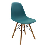 Silla Eames Para Comedor, Sala, Con Patas En Madera Color De La Estructura De La Silla Azul Petróleo