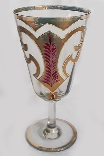 Taça Antiga Vidro Veneziano Pintura À Mão Dourado E Esmalte