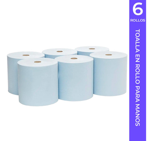 Toalla Para Secar Manos, 6 Rollos Color Blanco Con 180 M C/u