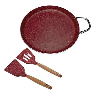 Comal Antiadherente Flavorstone 30cm + 2 Utensilios Rojo | Meses sin interés