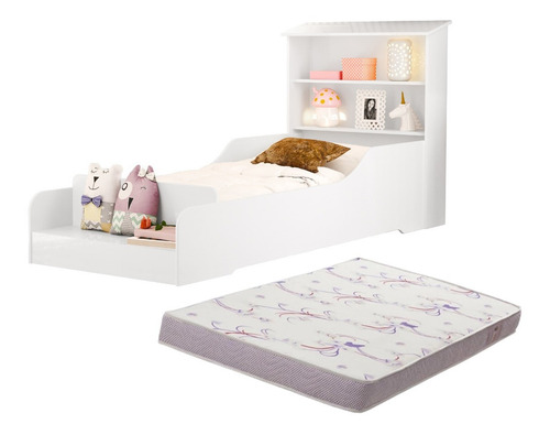 Mini Cama Infantil Prateleiras Liz + Colchão Ortobom Brinde