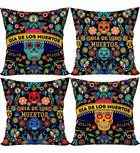 4 Fundas De Almohada Con Forma De Calavera Para El Día De Lo