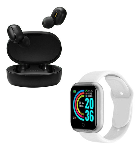 Combo Smartwatch D20 Y68 + Auriculares Inalámbricos Negro