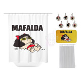 Cortina Baño Impermeable Ganchos Alfombra Mafalda Protector