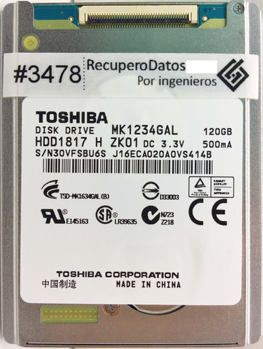 Toshiba Mk1234gal 120gb Zif - 04277 Recuperodatos