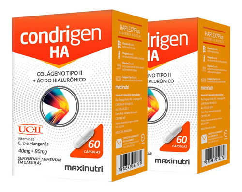 2 Condrigen H.a. Colágeno Tipo 2 + Ácido Hialurônico 60 Caps
