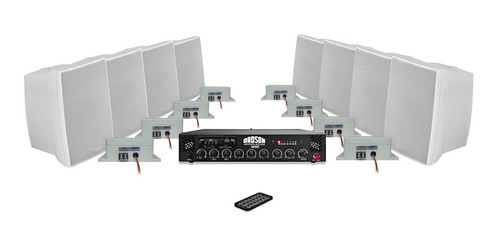 Kit Sonido Ambiental Intemperie Exteriores 80w Rms 8 Bafles 