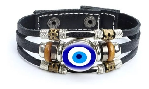 Pulsera De Cuero Ojo Turco Azul De Broche