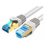 Cable De Red Vention Cat7 Certificado - 15 Metros - Premium Patch Cord - Blindado Ftp Rj45 Ethernet 10gbps - 600 Mhz - 100% Cobre - Blanco - Icehn