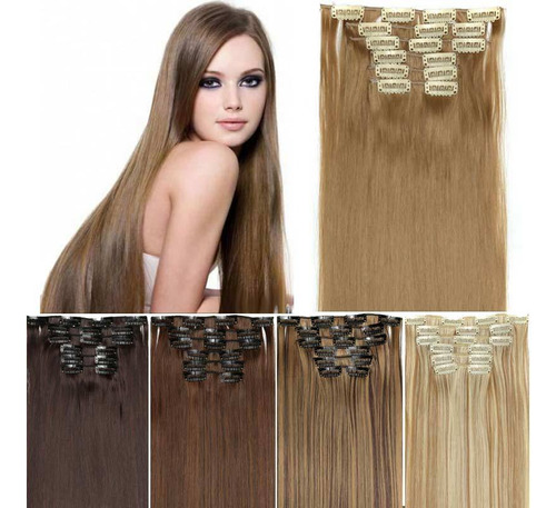 Extensiones Cabello Natural Clip Cortinas Recta 6piezas Dama