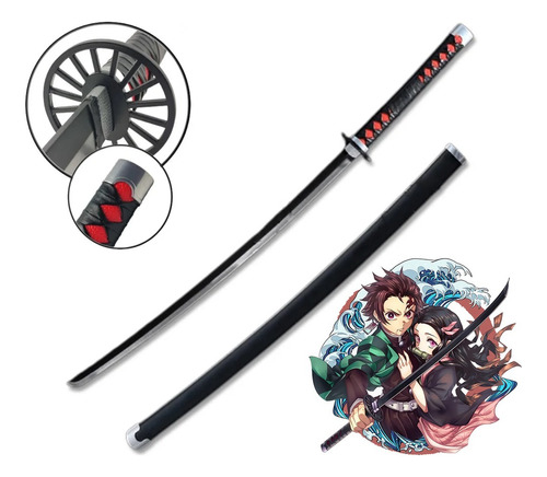 Espada Decorativa Katana Japonesa Preta Verm Samurai 104cm