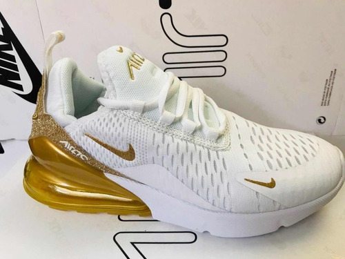 Tenis Nike Air Max 270 Blanco Dorado En Caja Envio Inmediato