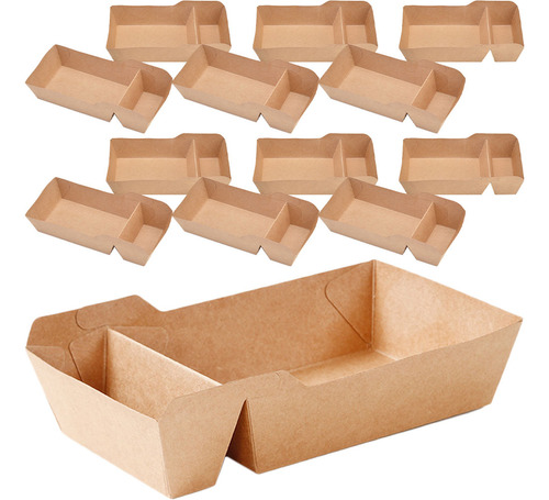 Bandeja Paper Boxes De Papel Kraft Para Aperitivos, 50 Unida