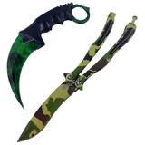 Set Combo Cuchillo Kerambit Y Mariposa Cs Go Verde Sc3 Funda