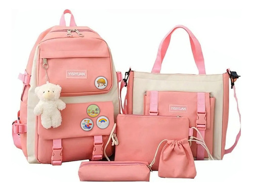 Set 5 Mochila Bolsas Escolar Estudiante Lapicera Tote Lona