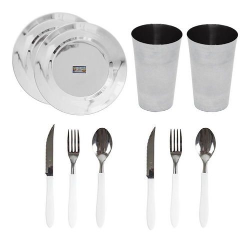 Set Vajilla Aire Libre Camping Ac Inox Plato Vaso Cubierto