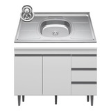 Balcão Gabinete Com Pia Inox 120cm 2 Portas 3 Gavetas Andréi Cor Branco