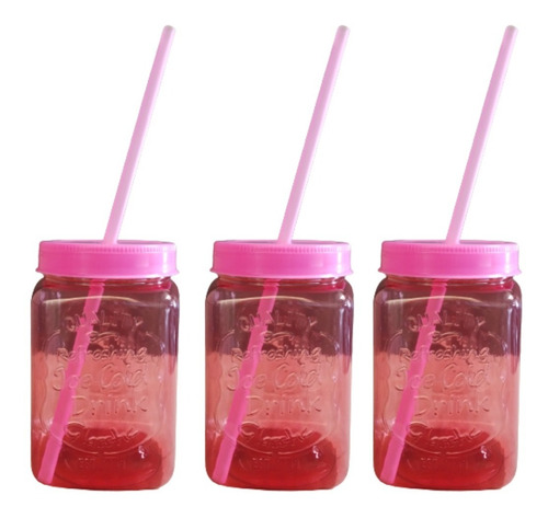 Mason Jar 16oz Plastico 24pzs Tapa Popote Boda Dulcero Neon