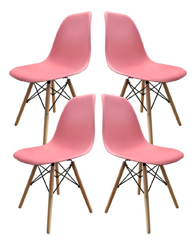 Set De 4 Sillas Holly Estilo Eames Comedor Color Rosa