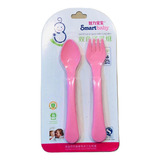 Set Cuchara Tenedor Plástico Bebé Niños Libre Bpa Rosado