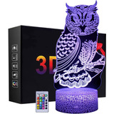 Lampara 3d Illusion Night Light De Buho Con Control Remoto