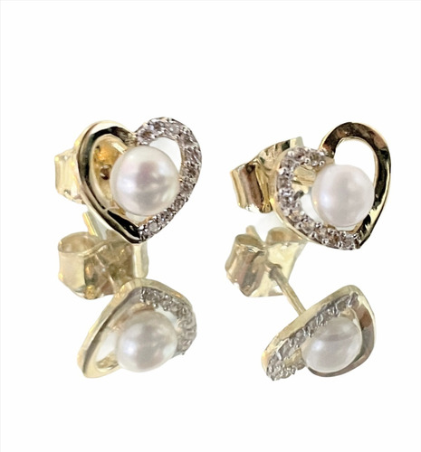 Aretes Oro 10 Quilates De Dama En Forma De Corazón Con Perla