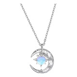 Wteniy Collar De Estrella De Luna De Plata De Ley 925 Con Di