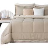 Real Textil Edredón Duvet Set 5 Pzas. Individual Funda De Almohada Juego De Sábanas Real Textil Khaki/beige