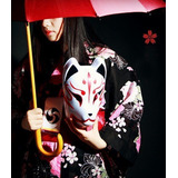 Máscara Kitsune Con Cara Japonesa Pintada A Mano Demon Dog F