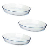 Kit 3 Assadeira Oval De Vidro 39 Cm X 27 Cm 4 L Borosilicato