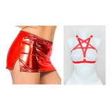 Minifalda Sexy Sintético Falda Corta +bralette Crop Top Rojo