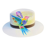 Sombrero Mexihat Artesanal Pintado A Mano, Diseño De Colibrí