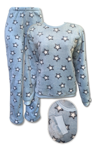 Pijama Longo Feminino Fleece Estampa 3d Estrela Peluciado