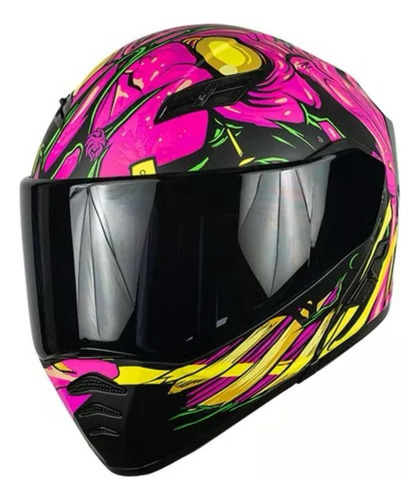 Casco Abatible Moto Kov Estelar Zombie Rosa Luz Led + Dot