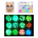 12 Colores Glitter Lentejuelas Facial, Lentejuelas Luminosas