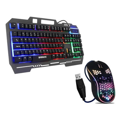 Kit Teclado Mouse Gamer Semi Mecânico Iluminado Pc Abnt2 Usb Cor Do Mouse Preto Cor Do Teclado Preto