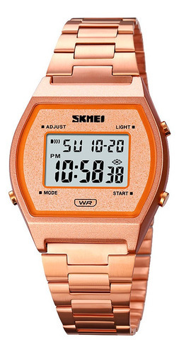 Reloj Hombre Skmei 1328 Acero Alarma Cronometro Elegante Color De La Malla Dorado Rosa Brillante