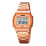 Reloj Hombre Skmei 1328 Acero Alarma Cronometro Elegante Color De La Malla Dorado Rosa Brillante