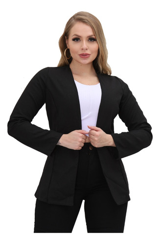 Blazer Feminino Linho Max Alfaiataria Sem Gola Acinturado