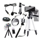 Kit Blogueira Tripé Microfone Acessórios Filmagem No Celular