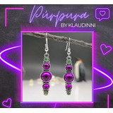 Aretes Largos Con Piedra Purpura O Morada Y Verdes