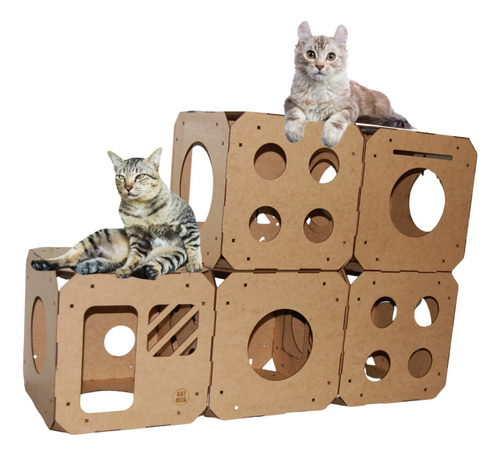 Playground Gatos 5 Cubos Toca Nicho Labirinto Torre Mdf